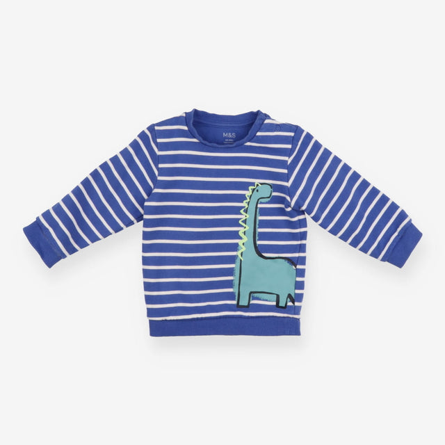 Sweater Jersey Blue Striped Dinosaur