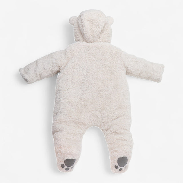 Pramsuit Cream Fleece with Grey Stripe Lining