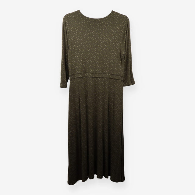 Green Gold Spot Jersey Midi Dress V Neck 3/4 Sleev