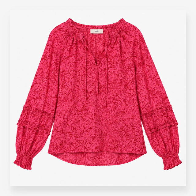 Pink Patterned V-Neck Blouse ECOVERO Viscose