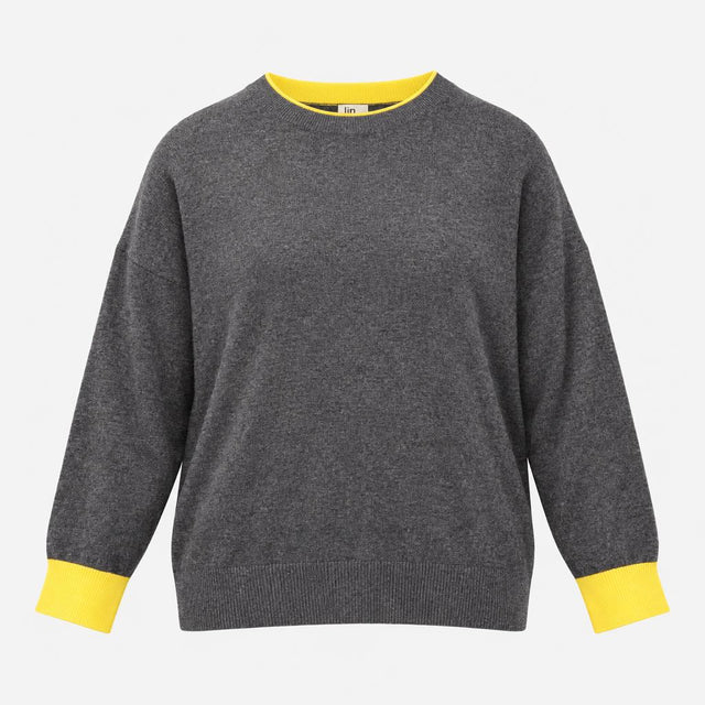 Charcoal Grey Yellow Trim Wool Alpaca Blend Relaxe