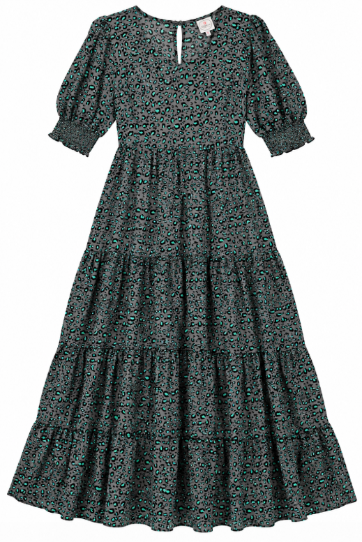 Midi and Tiered Dress Grey Teal Animal Print Tiere