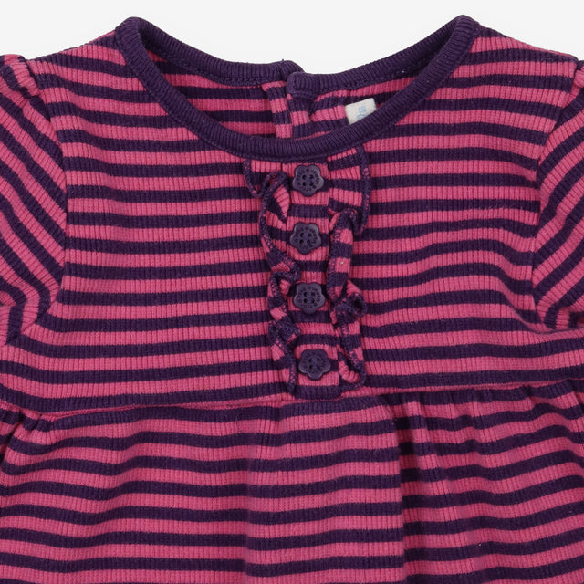 Dress Purple and Pink Stripe with Ruffle Buttoned
