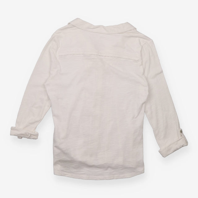 Ivory Pintuck Lace Trim Cotton Shirt