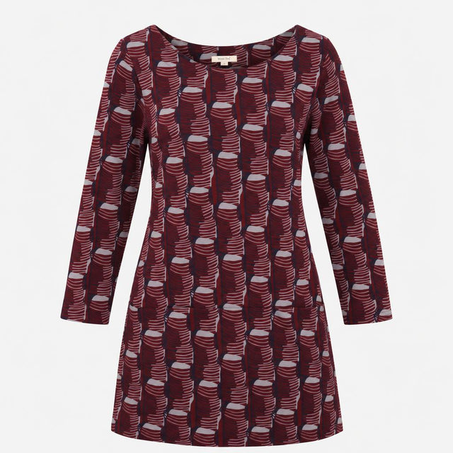 Tunic Burgundy Geometric Print Round Neck Long Sle
