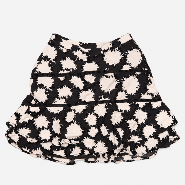 Mini Skirt Black Cream Abstract Print Ruffle Hem