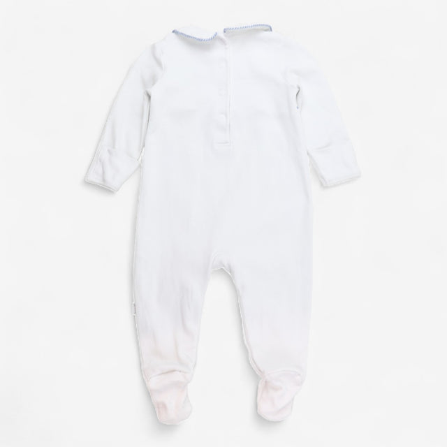 Sleepsuit White Collared with Paddington Smocking