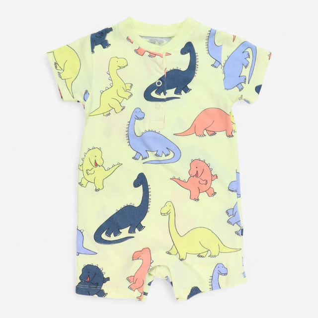 Romper Shortie yellow smiley dinosaurs