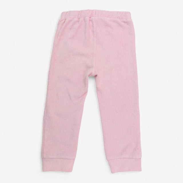 Joggers Pink Ribbed Velour with Red Tie Waist
