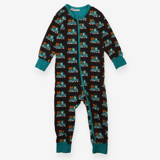 Brown and teal truck zip sleepsuit