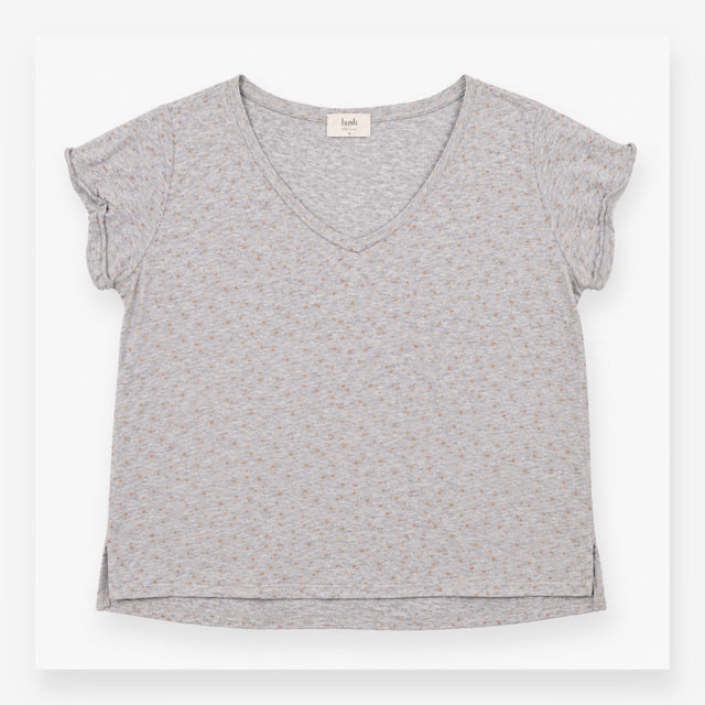 T-Shirt Grey Marl Foil Fleck V-Neck Short Sleeve