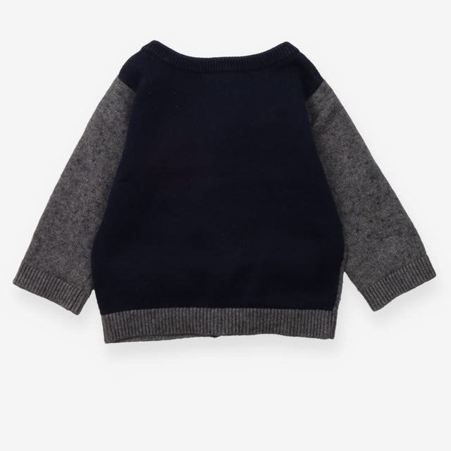 Knit Cardigan Grey V Neck Navy and 2 Pockets