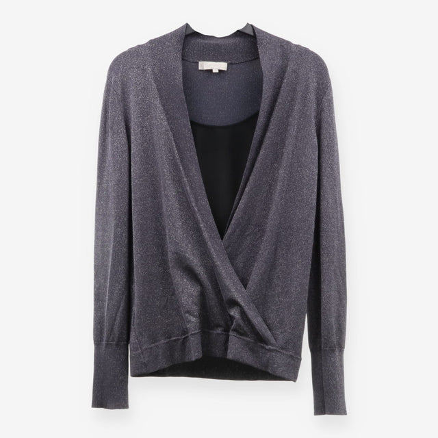 Hobbs Metallic Silver Sparkle Faux Wrap Mock Layer