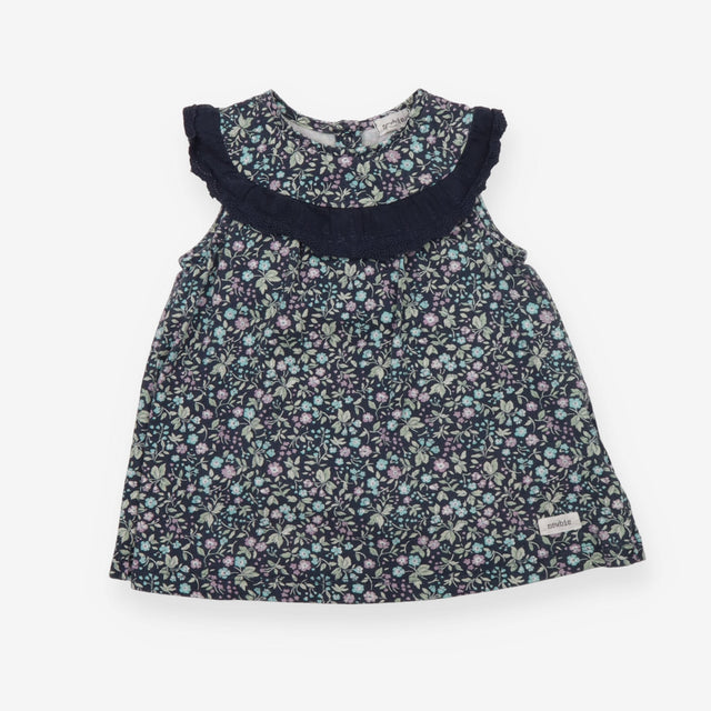Navy Floral Dress with Frill Detail