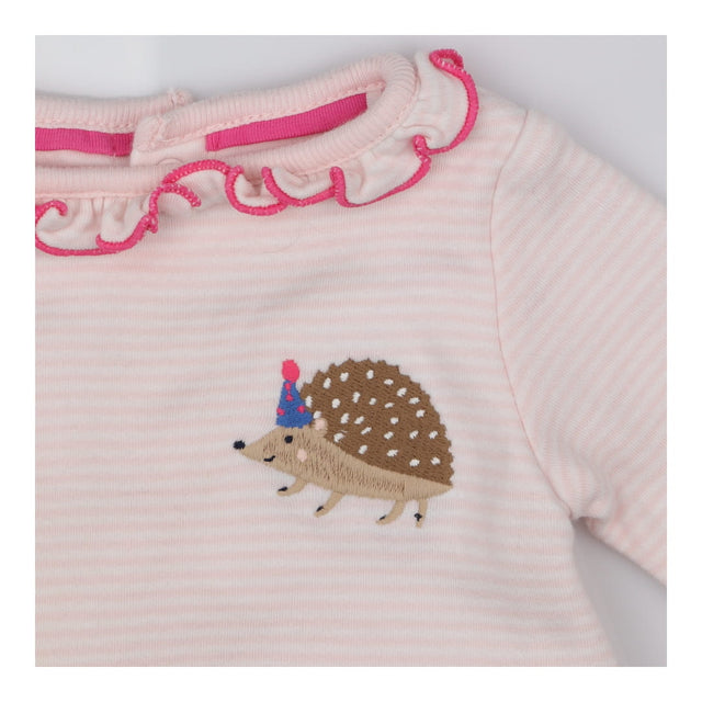 Bodysuit T-Shirt Pink Stripe with Party Hedgehog