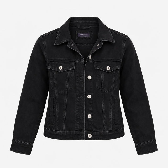 Washed Black 100% Cotton Button Front Denim Jacket