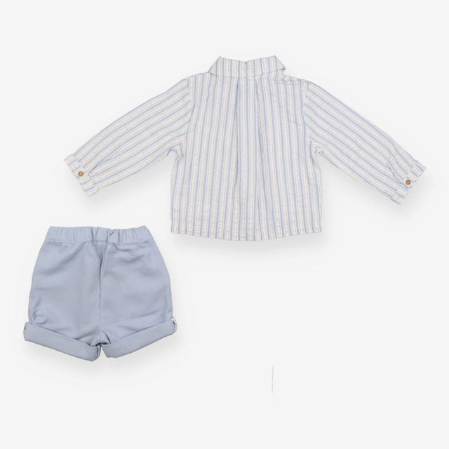 Outfit Shirt blue striped LS blue shorts