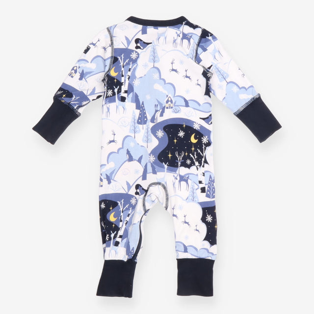 Sleepsuit zip white blue snowy reindeers scene