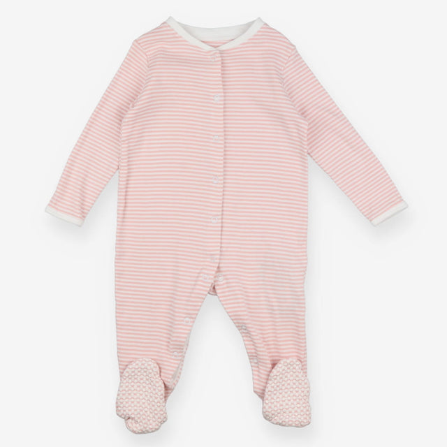 Sleepsuit Pink and White Stripe - Popper