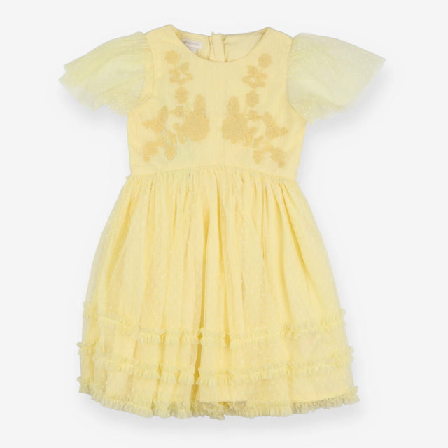 Dress lemon yellow floral embroidery