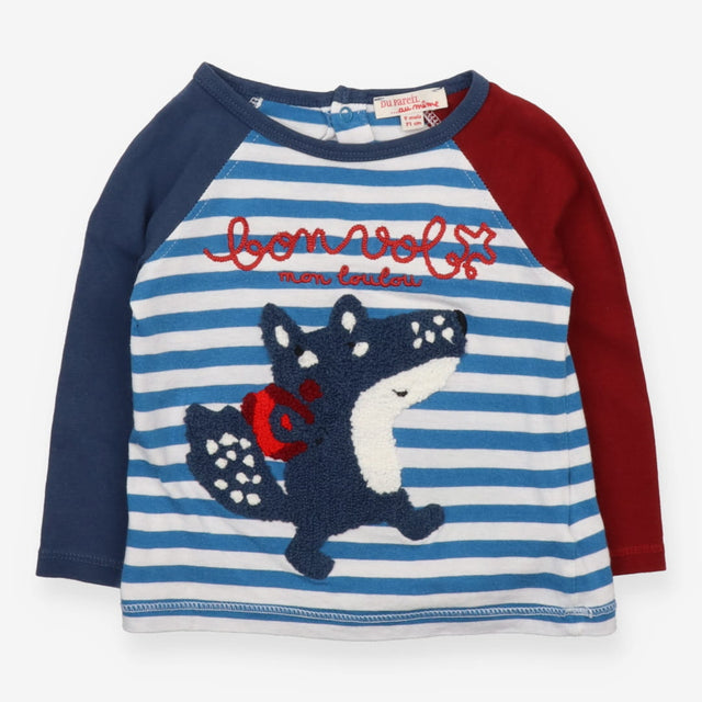 Blue Striped Applique Long Sleeve