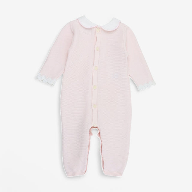 Knit Romper Pink with Floral Collar