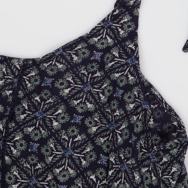 Navy Green Geometric Ornamental Print Strappy Top