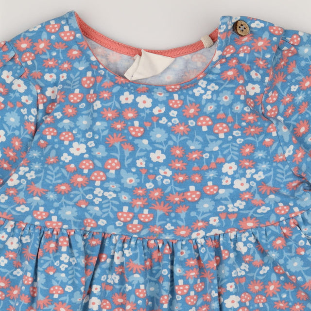 Dress jersey LS blue floral toadstools