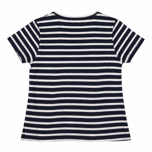 T-Shirt Striped Embroidered Floral Short Sleeve Na