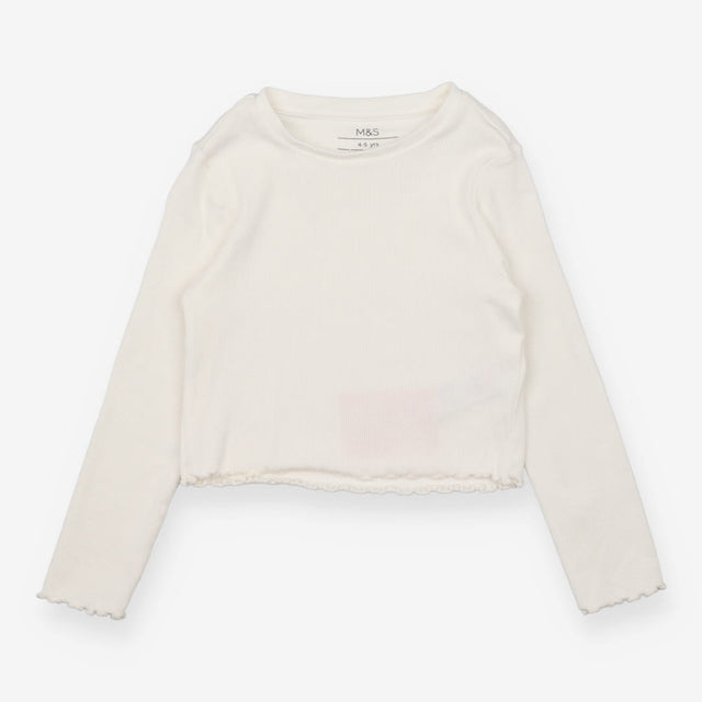 T-shirt long sleeve white ribbed