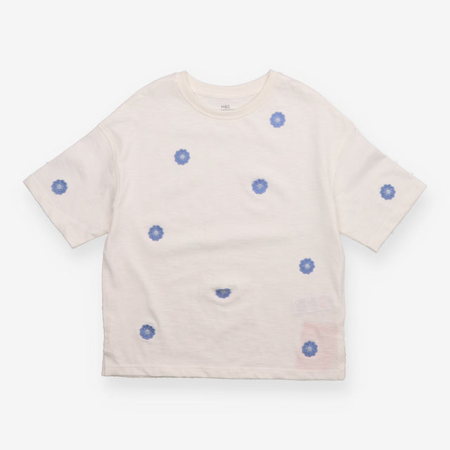 White T-shirt with Blue Flowers