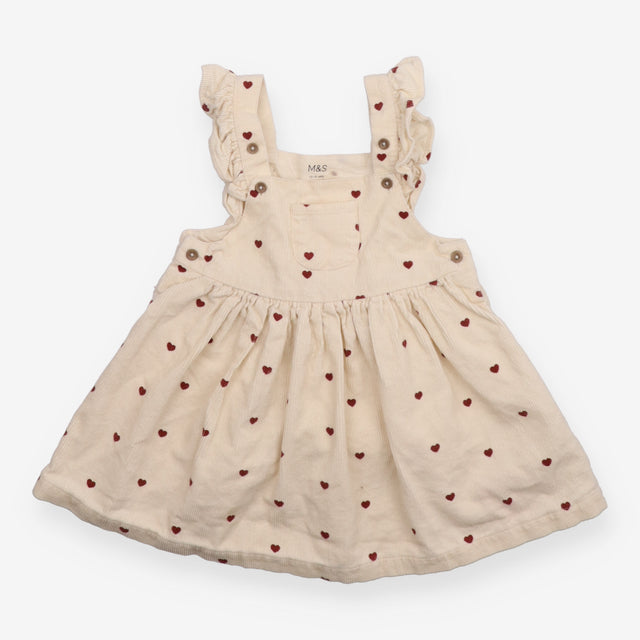 Cream cord pinafore red hearts frill sleeve