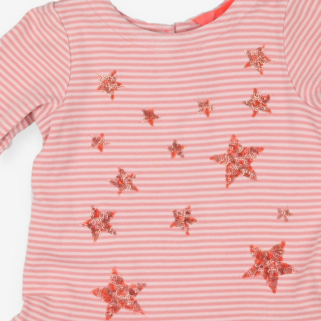 Dress Long Sleeve Pink Striped Sequin Stars