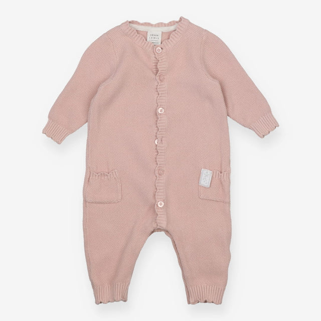 Knit Romper Button Up - Pink