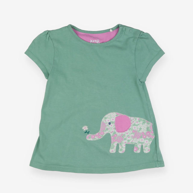 T-Shirt Green Ditsy Elephant Holding Flower