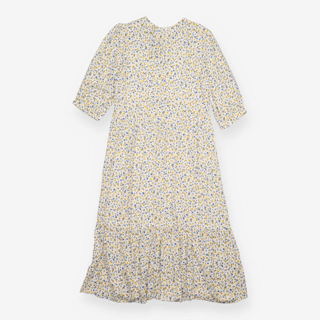 Midi Dress Cream Yellow Blue Ditsy Floral Tiered S