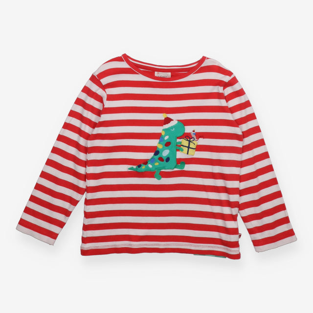 Tee LS red white stripe festive dino