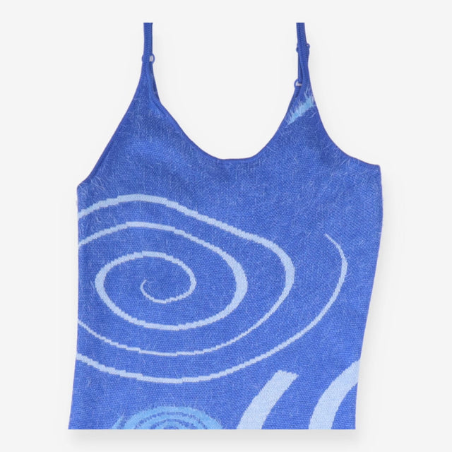 Knit Slip Dress Blue Swirl Cutout Maxi