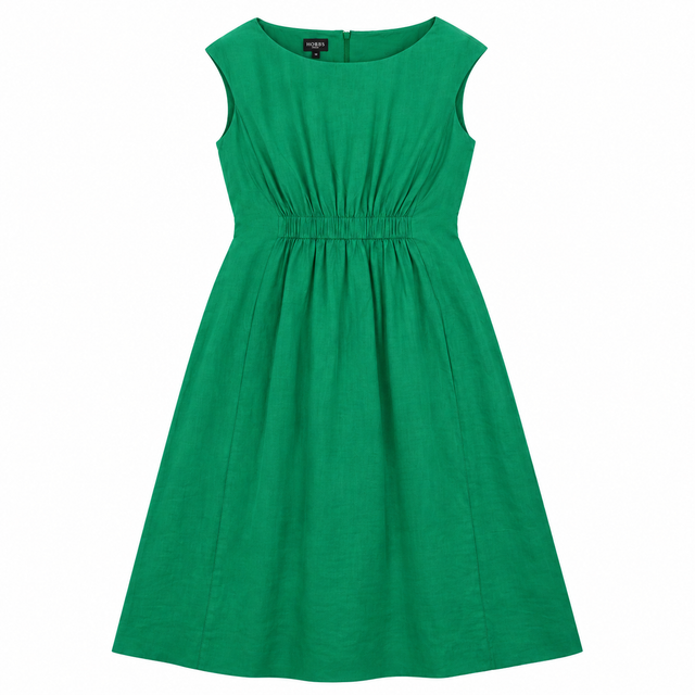 Emerald Green 100% Flax Linen Sleeveless Shift Dre