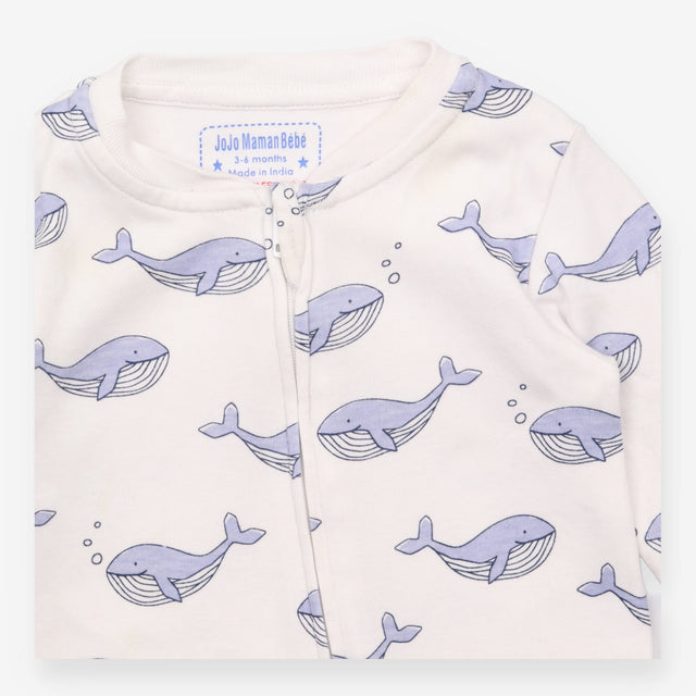 Sleepsuit white blue whales zip