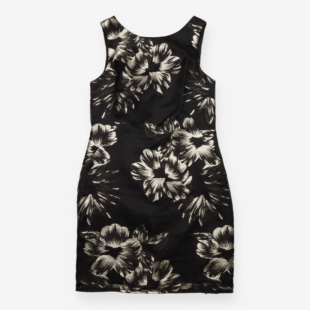 Gold Metallic Floral Sleeveless Jacquard Dress Bla