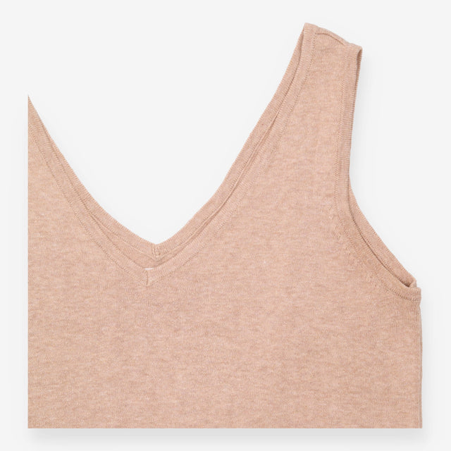 Knit Vest Tank Top Beige Yellow Stripe V-Neck Cott