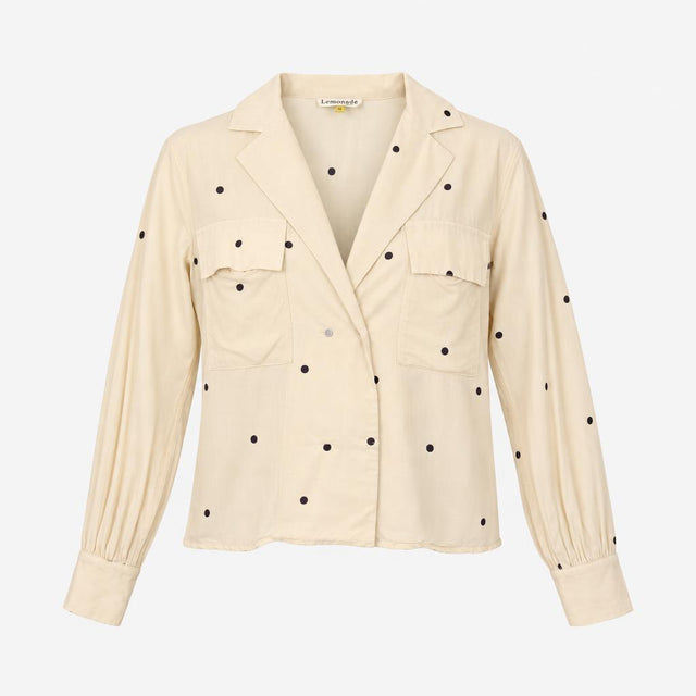 Cream Ecru Black Little Polka Dot 100% Viscose Lap