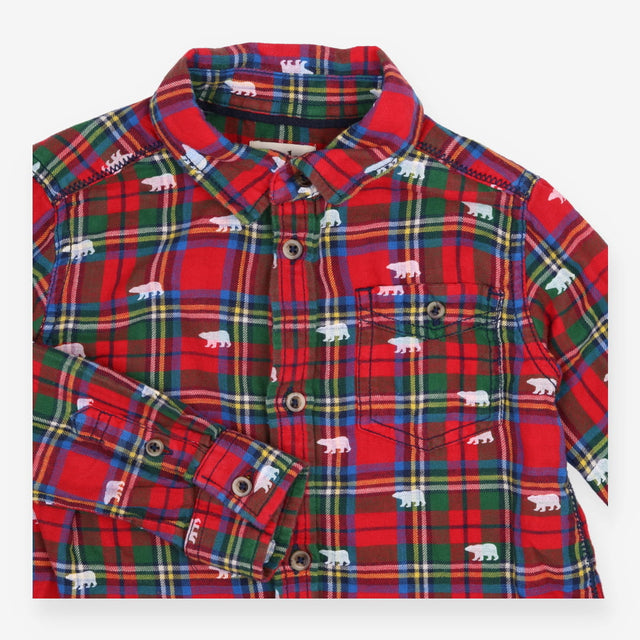 Shirt red tartan white bears