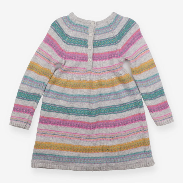 Dress Long Sleeved Knit Grey Colourful Fairisle