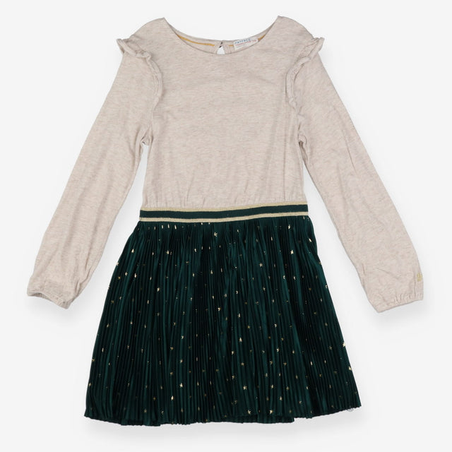 Dress cream sparkle with green and gold stars