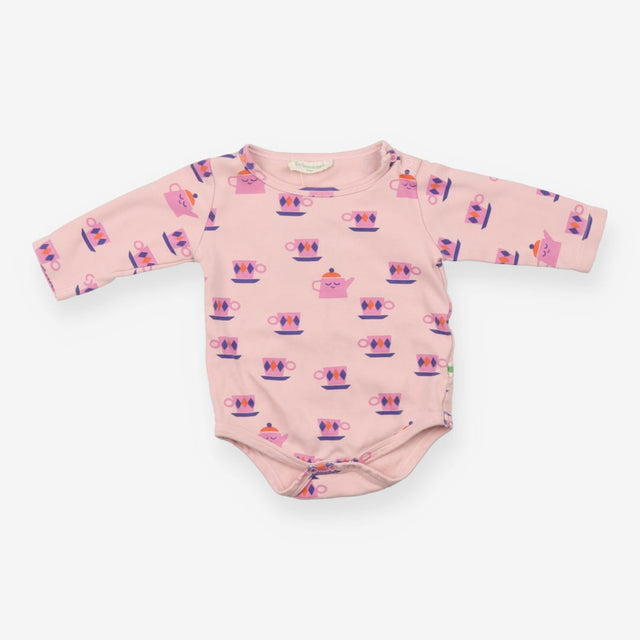 Bodysuit long sleeve pink teapots and cups