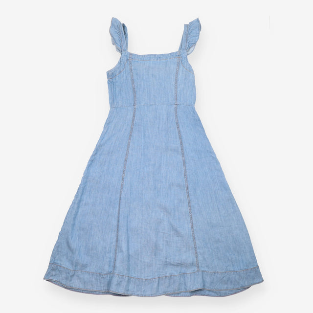 Denim Midi Dress with Tie Straps and Button Front