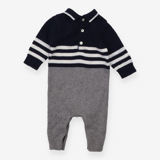 Romper knit collar navy top grey bottom