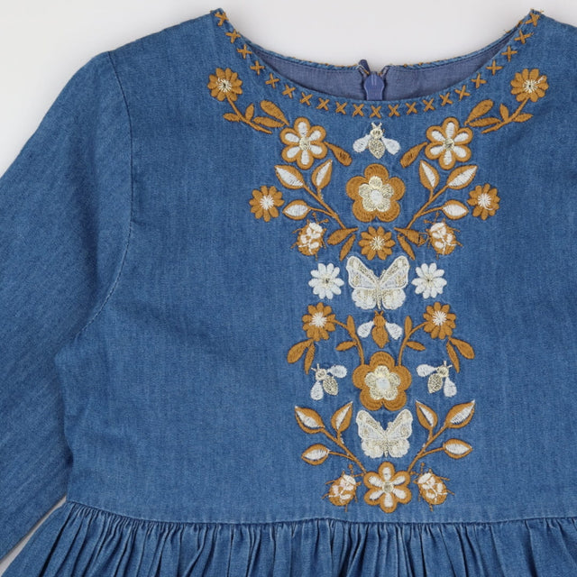 Denim Dress Long Sleeve Gold Embellishment